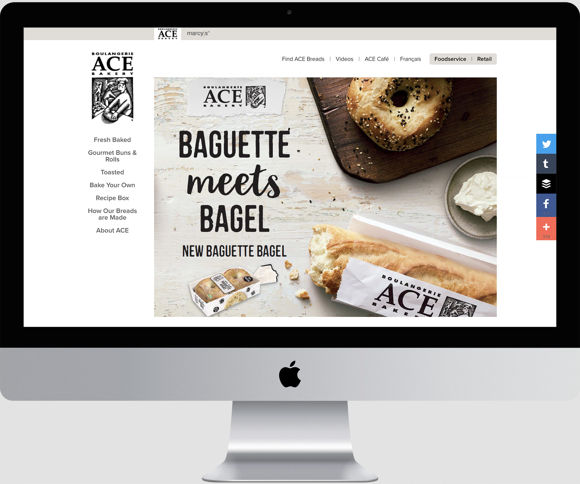 ACE Bakery homepage on an iMac