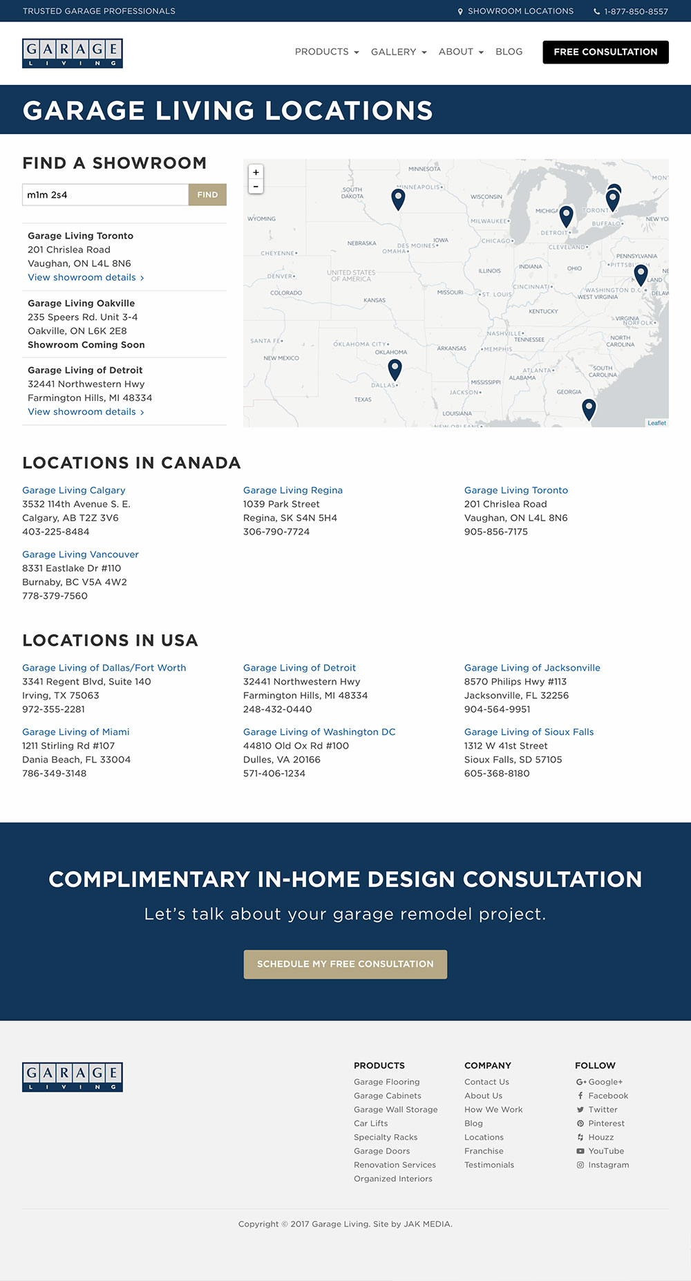 Garage Living locations page
